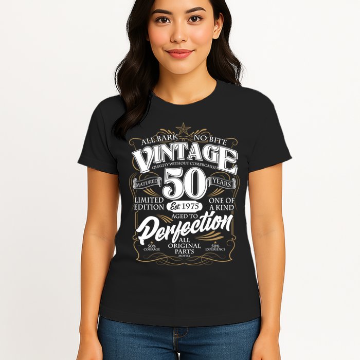Vintage All Bark No Bite 50th Birthday Est 1975 Womens T-Shirt