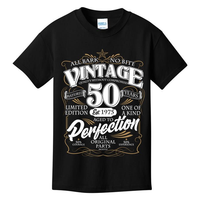 Vintage All Bark No Bite 50th Birthday Est 1975 Kids T-Shirt