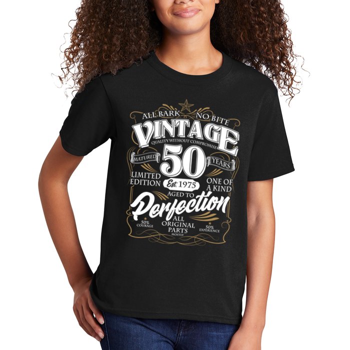 Vintage All Bark No Bite 50th Birthday Est 1975 Kids T-Shirt