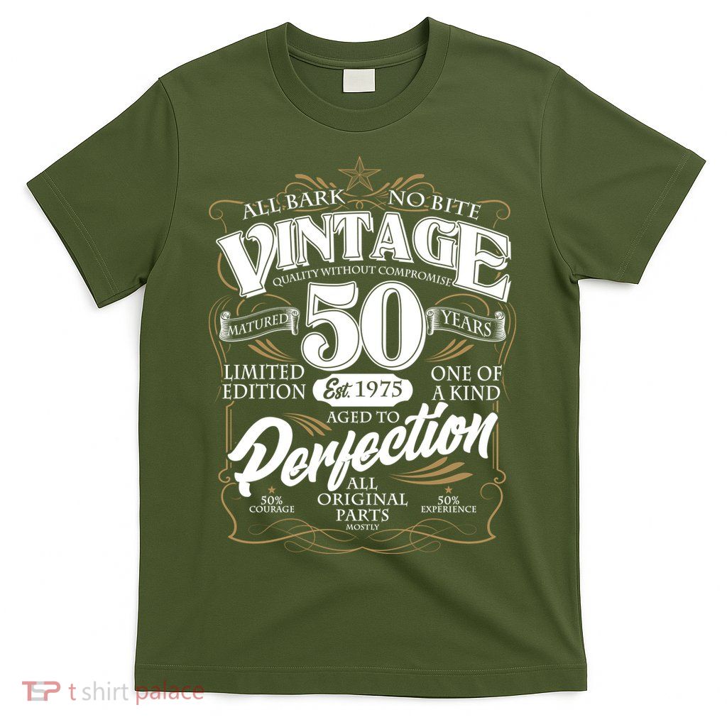 Vintage All Bark No Bite 50th Birthday Est 1975 T-Shirt