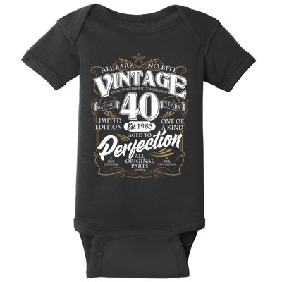 Vintage All Bark No Bite 40th Birthday Est 1985 Baby Bodysuit