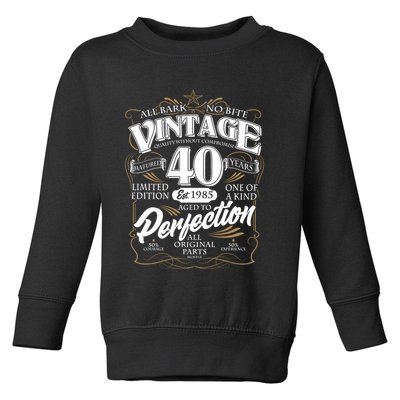 Vintage All Bark No Bite 40th Birthday Est 1985 Toddler Sweatshirt