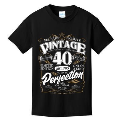 Vintage All Bark No Bite 40th Birthday Est 1985 Kids T-Shirt