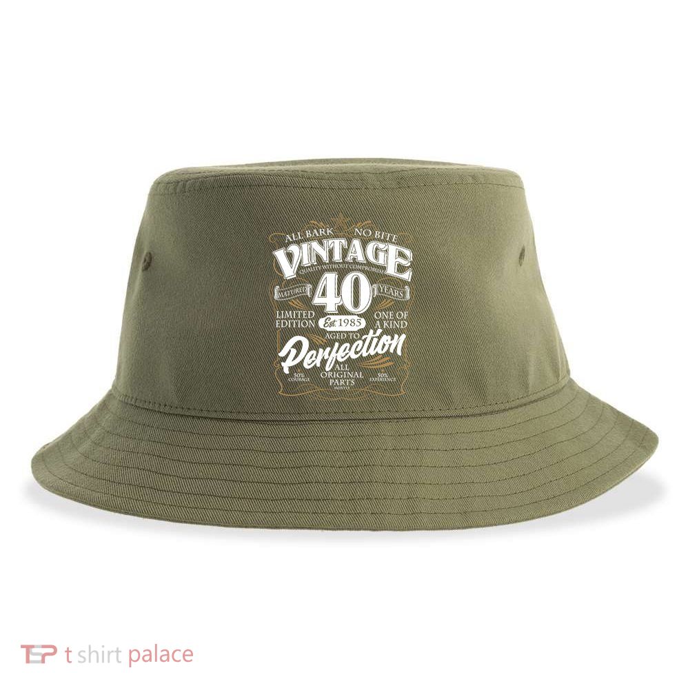 Vintage All Bark No Bite 40th Birthday Est 1985 Sustainable Bucket Hat