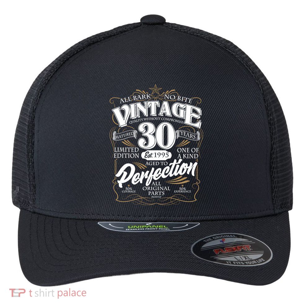 Vintage All Bark No Bite 30th Birthday Est 1995 Flexfit Unipanel Trucker Cap