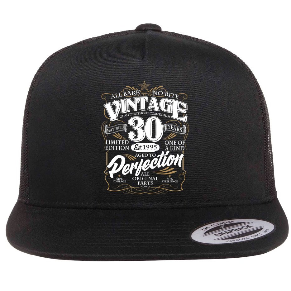 Vintage All Bark No Bite 30th Birthday Est 1995 Flat Bill Trucker Hat