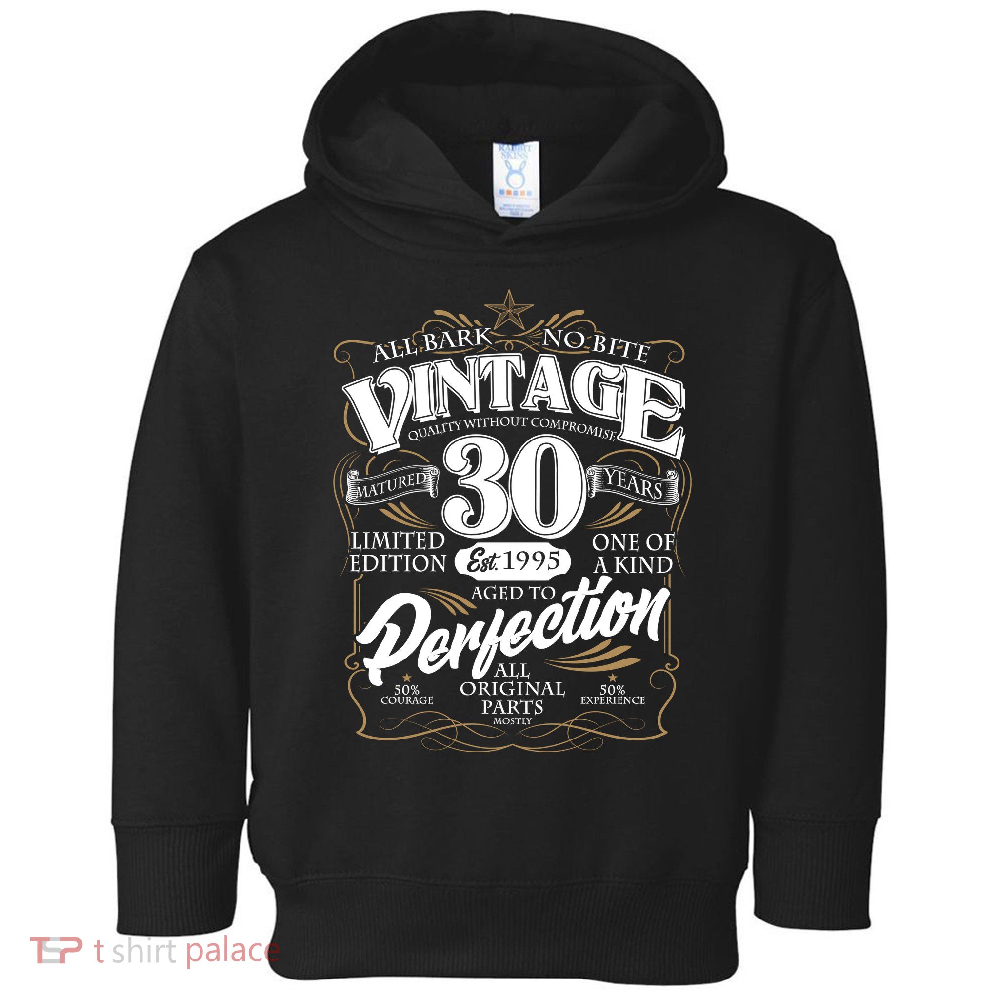 Vintage All Bark No Bite 30th Birthday Est 1995 Toddler Hoodie