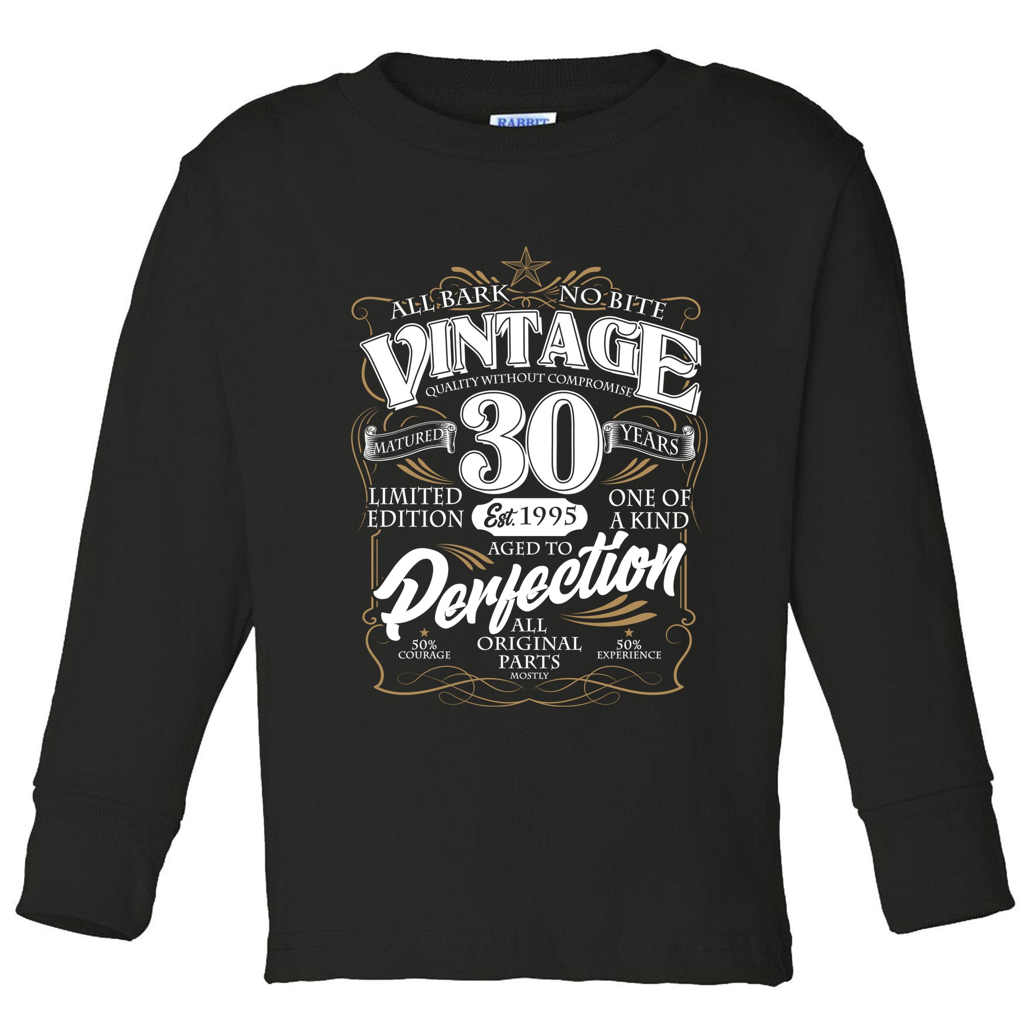 Vintage All Bark No Bite 30th Birthday Est 1995 Toddler Long Sleeve Shirt