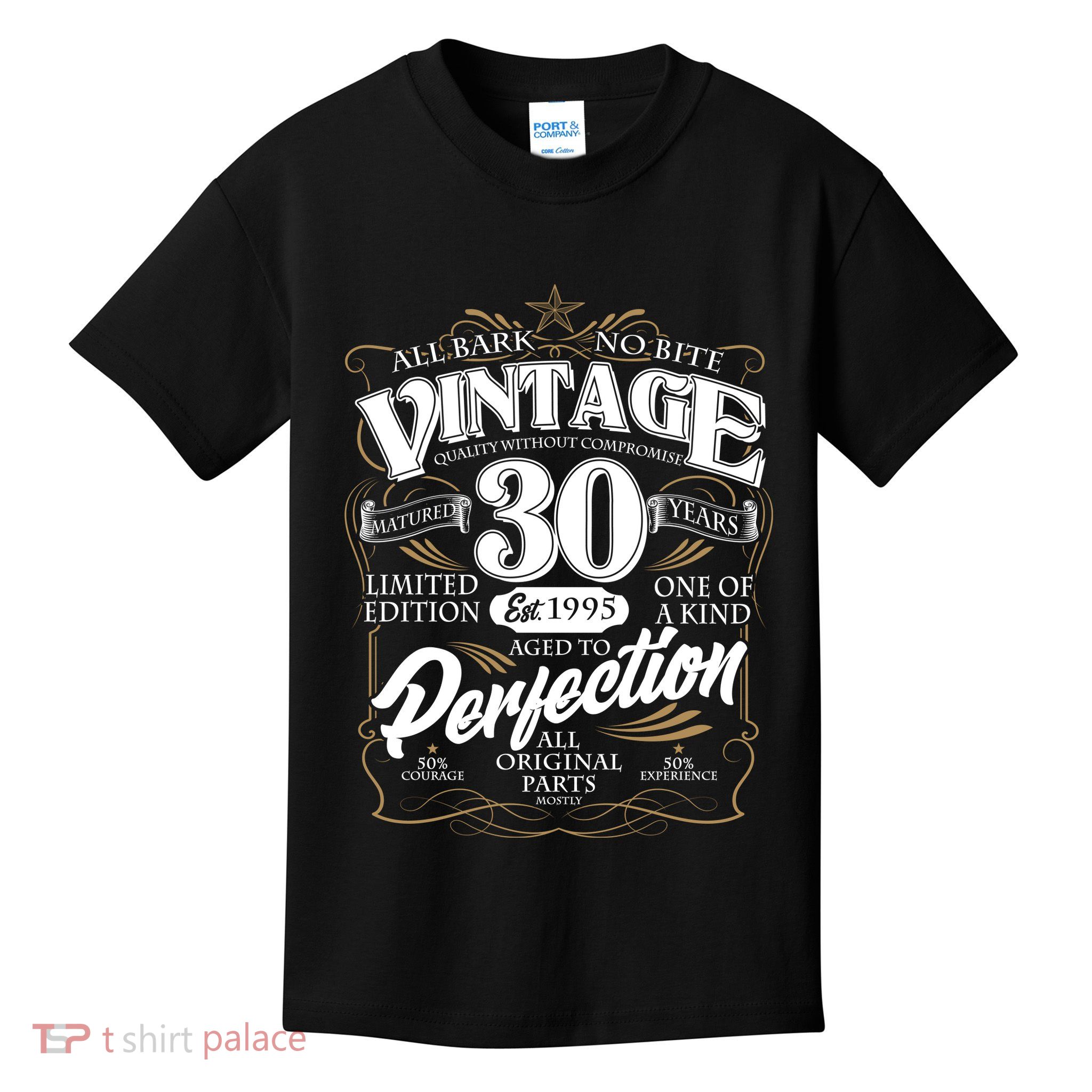 Vintage All Bark No Bite 30th Birthday Est 1995 Kids T-Shirt