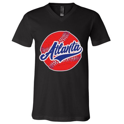 Vintage Atlanta Baseball Sports V-Neck T-Shirt