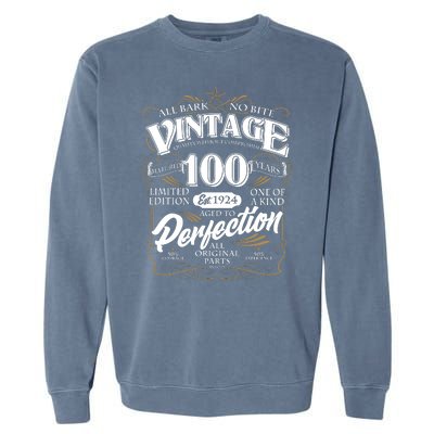 Vintage All Bark No Bite 100th Birthday Est 1924 Garment-Dyed Sweatshirt