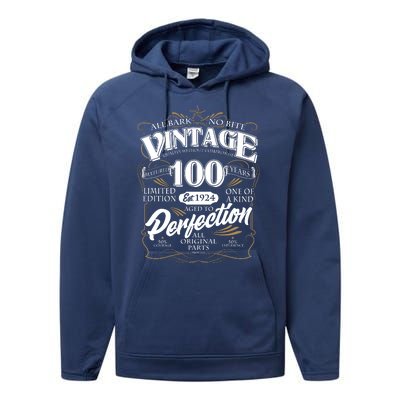 Vintage All Bark No Bite 100th Birthday Est 1924 Performance Fleece Hoodie