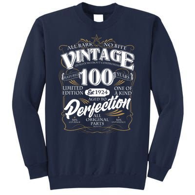 Vintage All Bark No Bite 100th Birthday Est 1924 Tall Sweatshirt