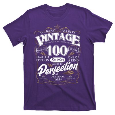 Vintage All Bark No Bite 100th Birthday Est 1924 T-Shirt