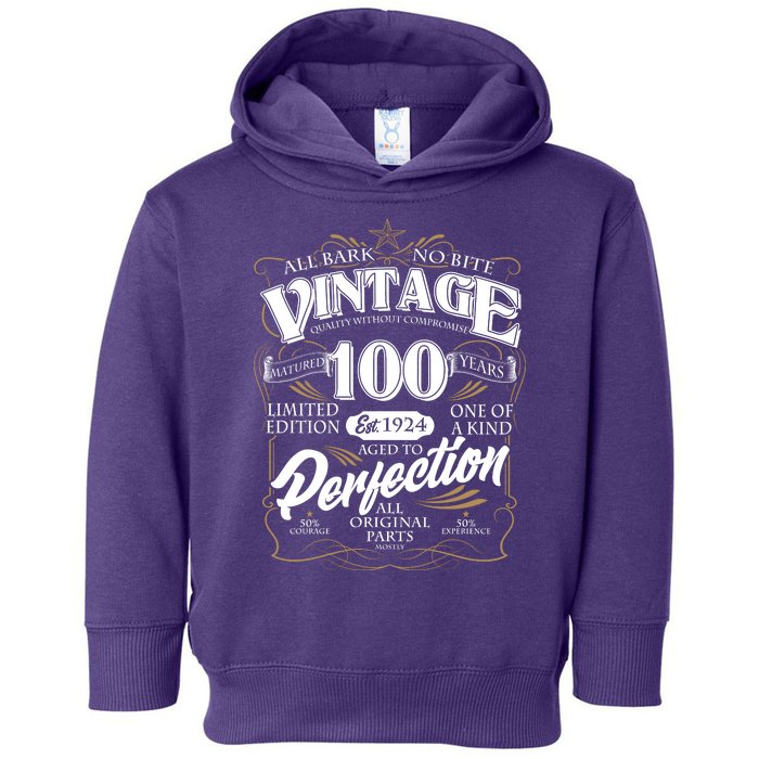 Vintage All Bark No Bite 100th Birthday Est 1924 Toddler Hoodie