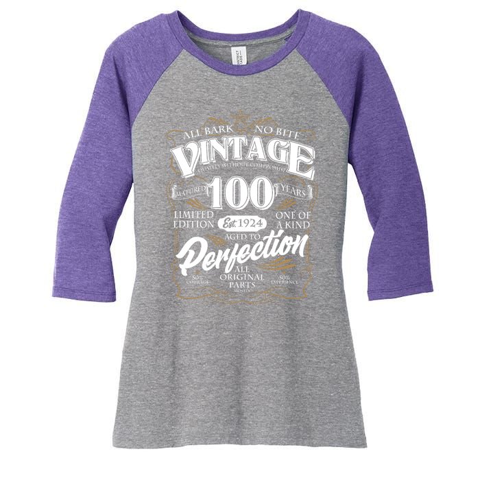 Vintage All Bark No Bite 100th Birthday Est 1924 Women's Tri-Blend 3/4-Sleeve Raglan Shirt