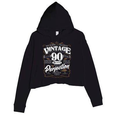 Vintage All Bark No Bite 90th Birthday Est 1934 Crop Fleece Hoodie