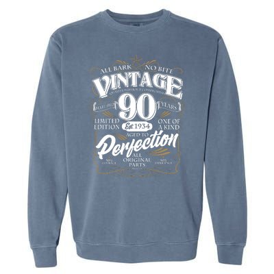 Vintage All Bark No Bite 90th Birthday Est 1934 Garment-Dyed Sweatshirt