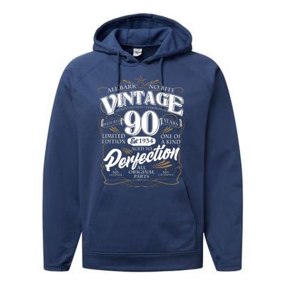 Vintage All Bark No Bite 90th Birthday Est 1934 Performance Fleece Hoodie