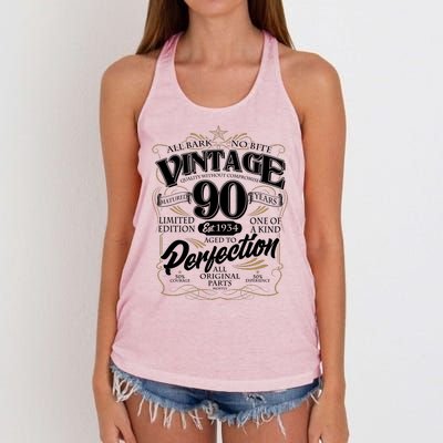 Vintage All Bark No Bite 90th Birthday Est 1934 Women's Knotted Racerback Tank