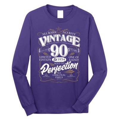 Vintage All Bark No Bite 90th Birthday Est 1934 Long Sleeve Shirt