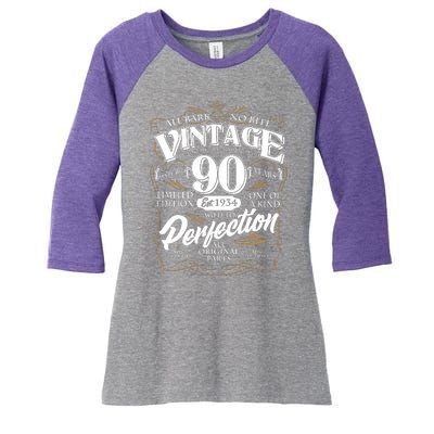 Vintage All Bark No Bite 90th Birthday Est 1934 Women's Tri-Blend 3/4-Sleeve Raglan Shirt