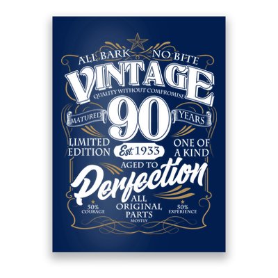 Vintage All Bark No Bite 90th Birthday Est 1933 Poster
