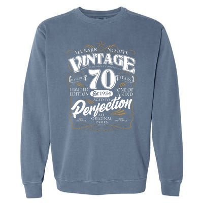 Vintage All Bark No Bite 70th Birthday Est 1954 Garment-Dyed Sweatshirt