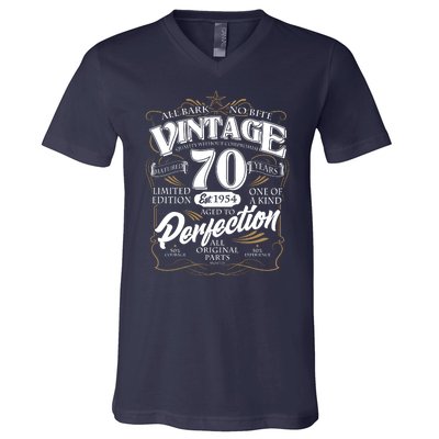 Vintage All Bark No Bite 70th Birthday Est 1954 V-Neck T-Shirt