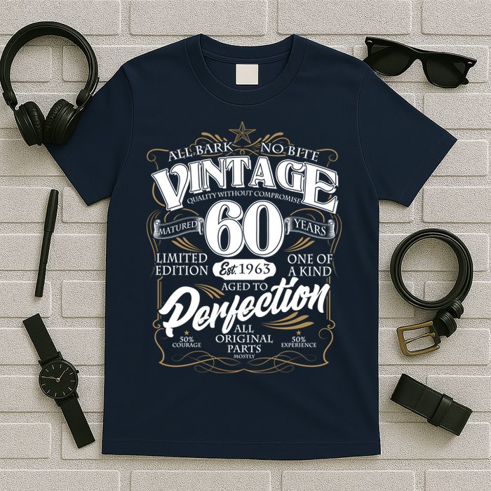 Vintage All Bark No Bite 60th Birthday Est 1963 T-Shirt