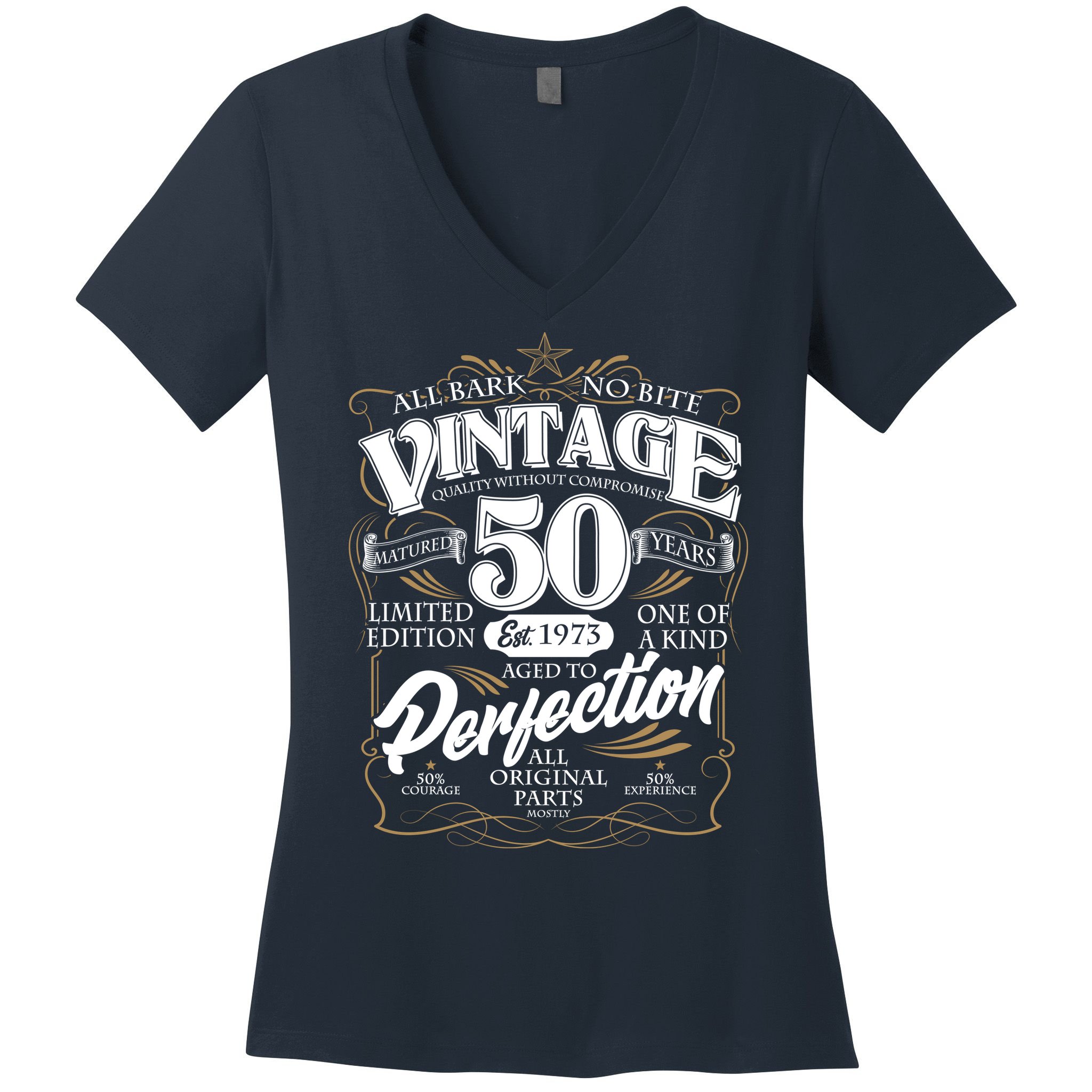 Vintage All Bark No Bite 50th Birthday Est 1973 Women's V-Neck T-Shirt