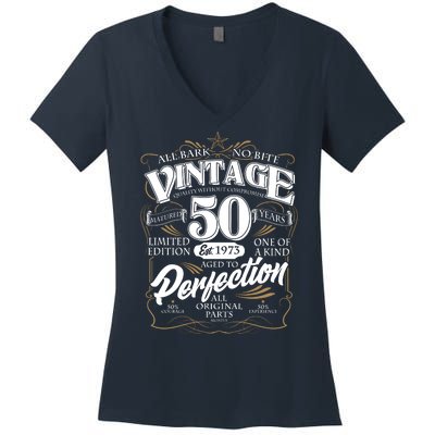 Vintage All Bark No Bite 50th Birthday Est 1973 Women's V-Neck T-Shirt