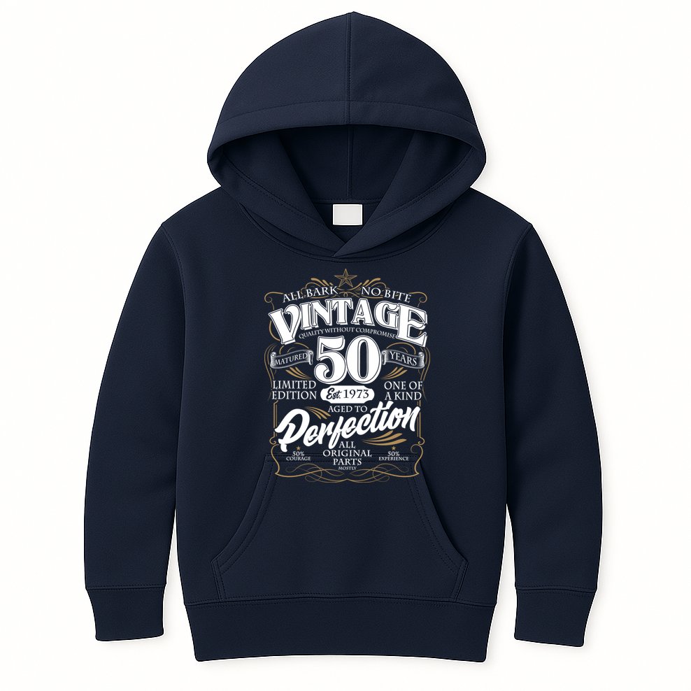 Vintage All Bark No Bite 50th Birthday Est 1973 Kids Hoodie