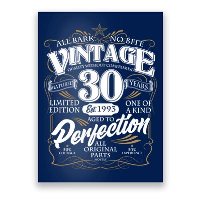 Vintage All Bark No Bite 30th Birthday Est 1993 Poster