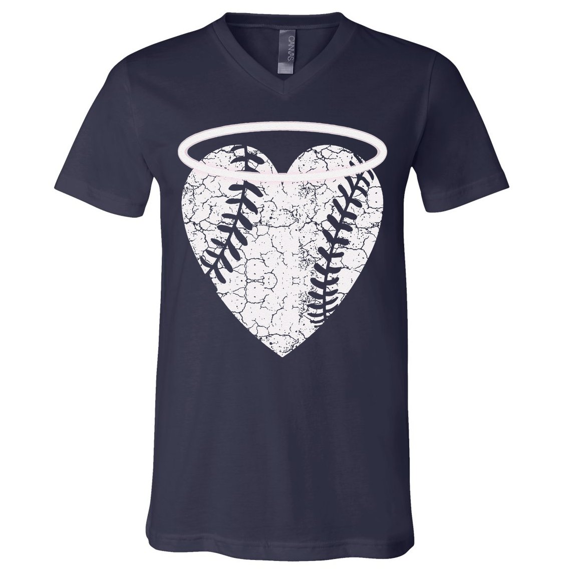 Vintage Angel Baseball Heart With Halo V-Neck T-Shirt