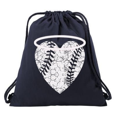 Vintage Angel Baseball Heart With Halo Drawstring Bag