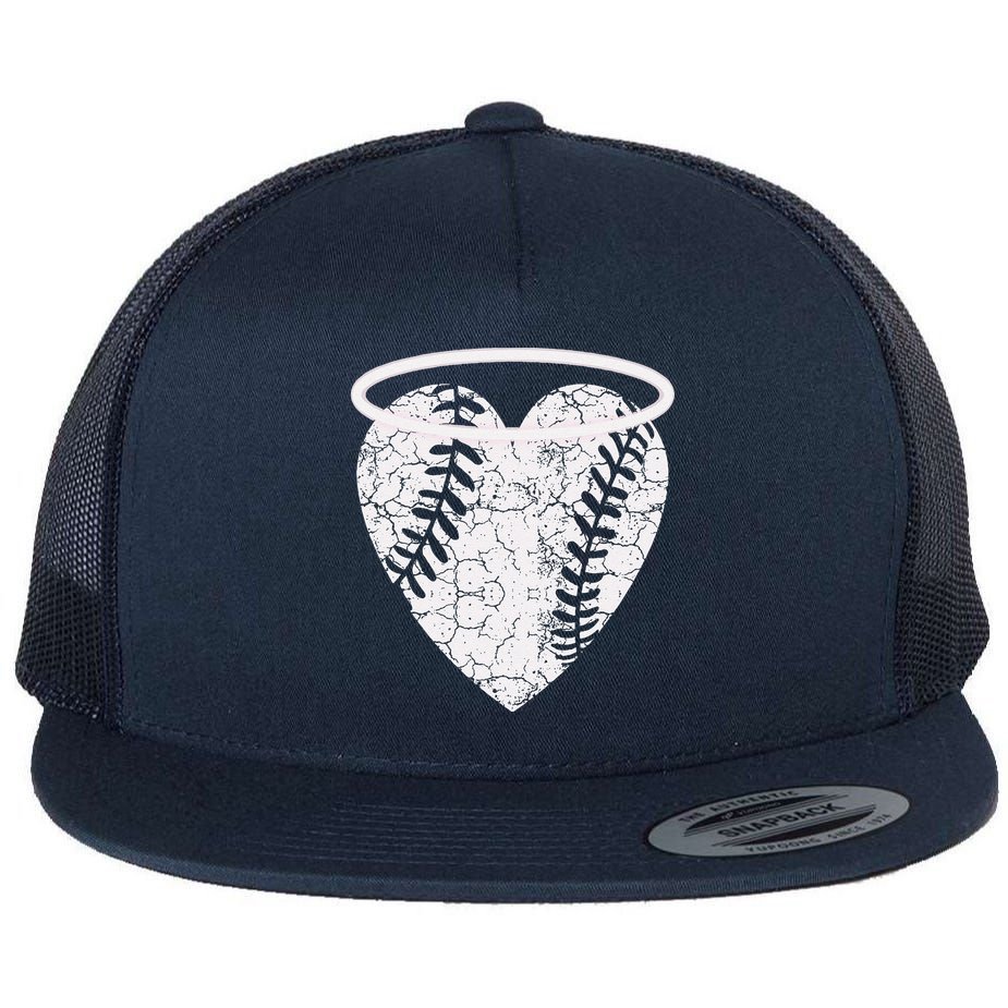 Vintage Angel Baseball Heart With Halo Flat Bill Trucker Hat