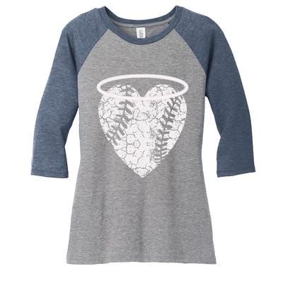 Vintage Angel Baseball Heart With Halo Women's Tri-Blend 3/4-Sleeve Raglan Shirt