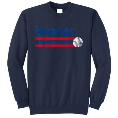 Vintage Atlanta Baseball Brave Retro Three Stripe Weathered Sweatshirt