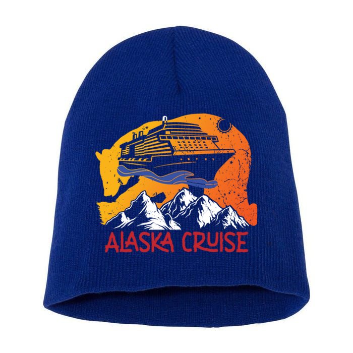 Vintage Alaska Cruise Mountains Family Summer Vacation Trip Cool Gift Short Acrylic Beanie