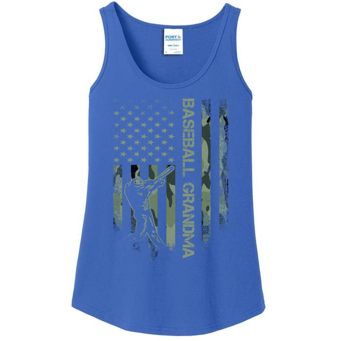 Vintage American Camo Flag Proud Baseball Grandma Silhouette Cool Gift Ladies Essential Tank