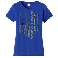 Vintage American Camo Flag Proud Baseball Grandma Silhouette Cool Gift Women's T-Shirt