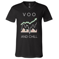 Voo And Chill Funny Wall Street Investing Funny Trading Joke V-Neck T-Shirt