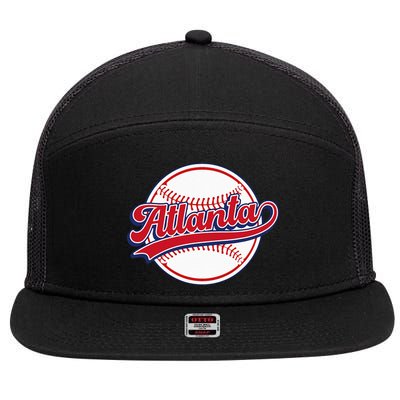 Vintage Atlanta Cityscape Baseball Lover Player And Fans 7 Panel Mesh Trucker Snapback Hat