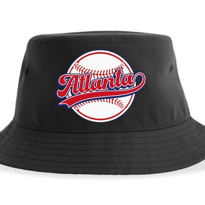 Vintage Atlanta Cityscape Baseball Lover Player And Fans Sustainable Bucket Hat