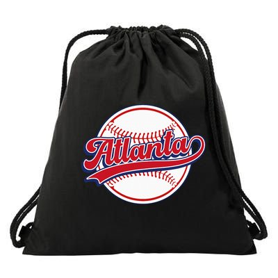 Vintage Atlanta Cityscape Baseball Lover Player And Fans Drawstring Bag