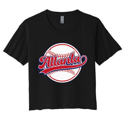 Vintage Atlanta Cityscape Baseball Lover Player And Fans Crop Top