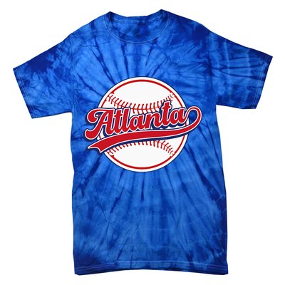 Vintage Atlanta Cityscape Baseball Lover Player And Fans Tie-Dye T-Shirt