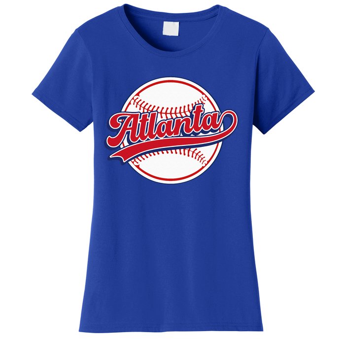 Vintage Atlanta Cityscape Baseball Lover Player And Fans Women's T-Shirt