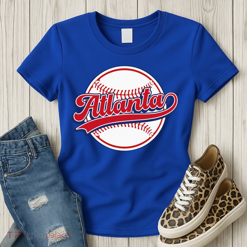 Vintage Atlanta Cityscape Baseball Lover Player And Fans Womens T-Shirt